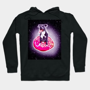 Outer Space Galaxy Dog Riding Doughnut Hoodie